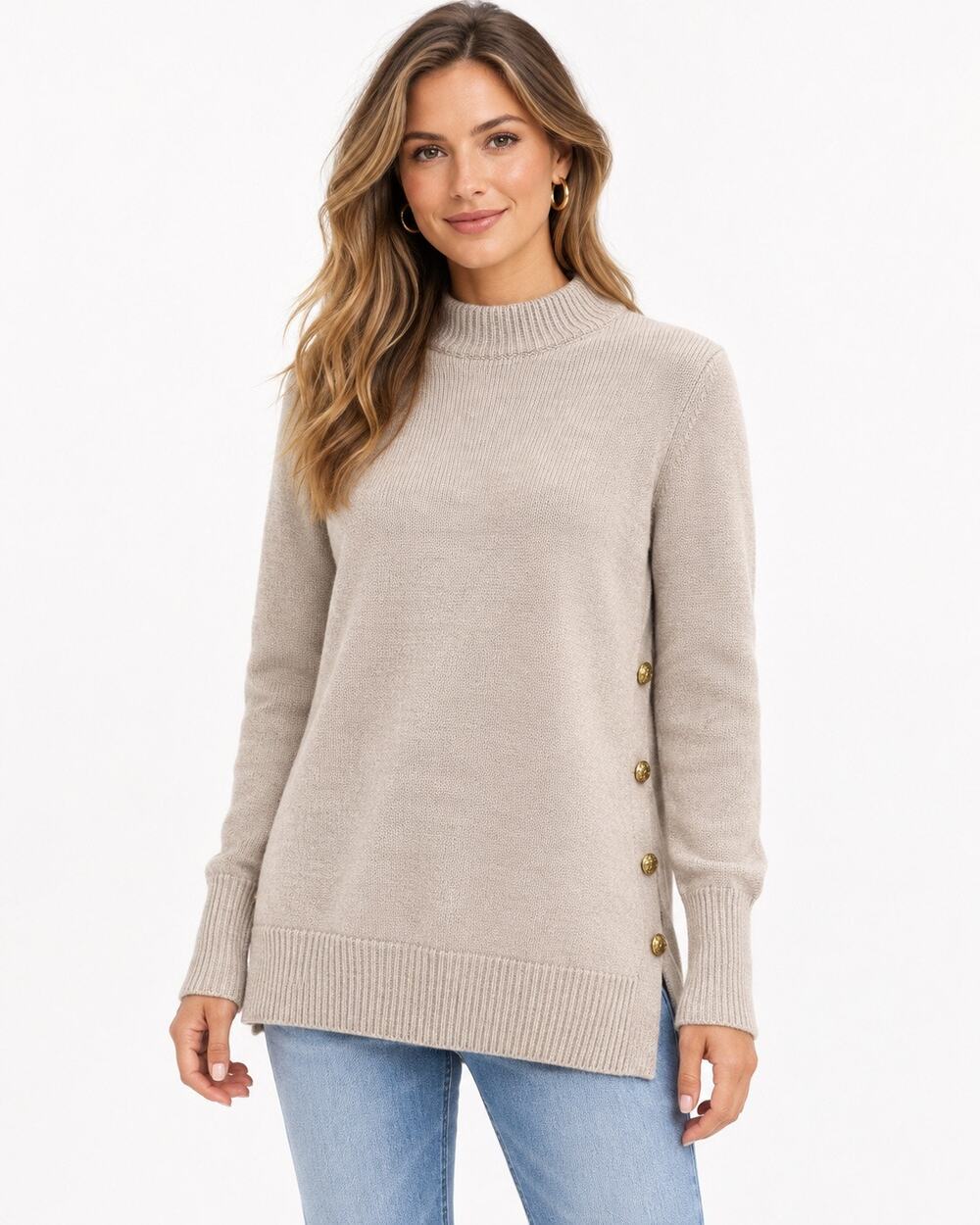 Tuckernuck Bexley Oatmeal Wool Mock Neck Sweater